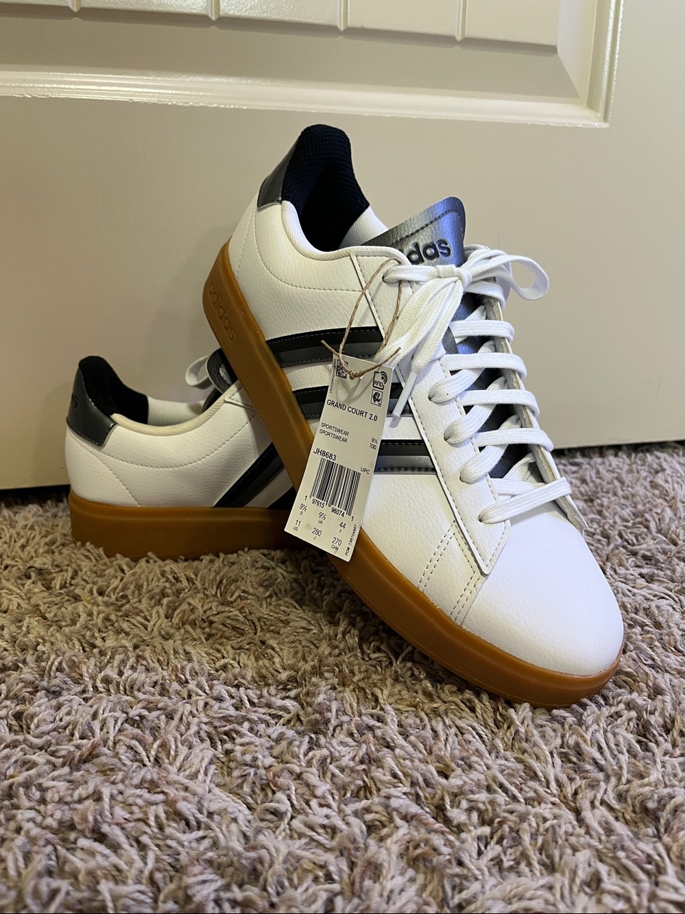 adidas Grand Court 2.0 White and Black Gum Sole Sneakers